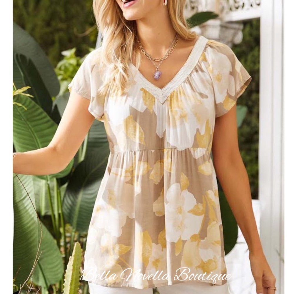 NEW Yellow & White Abstract Floral Top